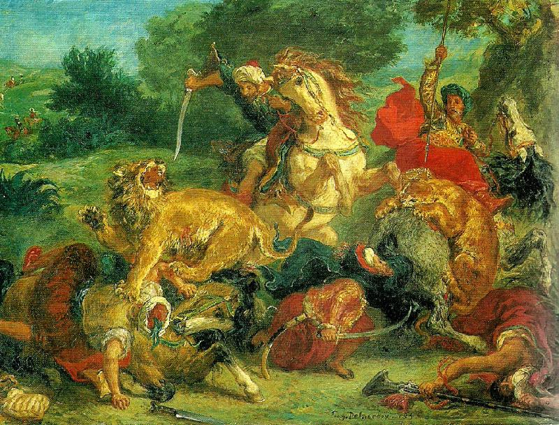 Eugene Delacroix lejonjakt Norge oil painting art